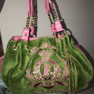 Juicy Couture Green velour & Pink leather purse